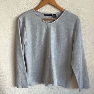 Speculation Rib‎ Knit V Neck Sweater Womens Large Grey Heather